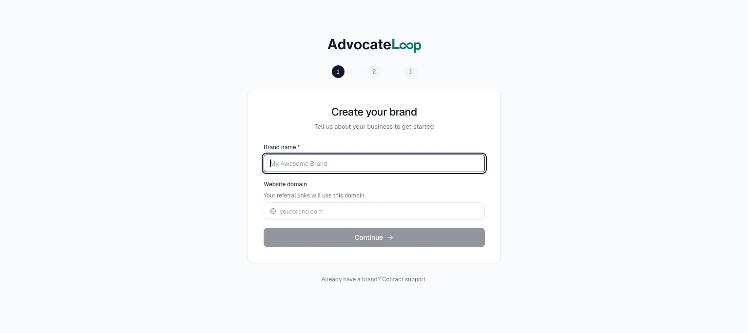 Brand setup after sign-up