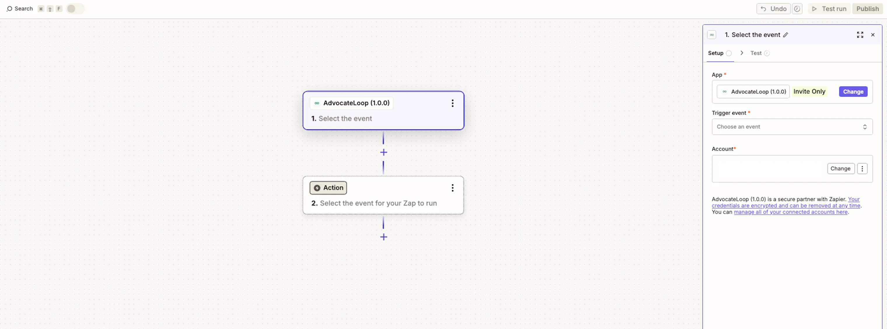 Adding the AdvocateLoop app in Zapier